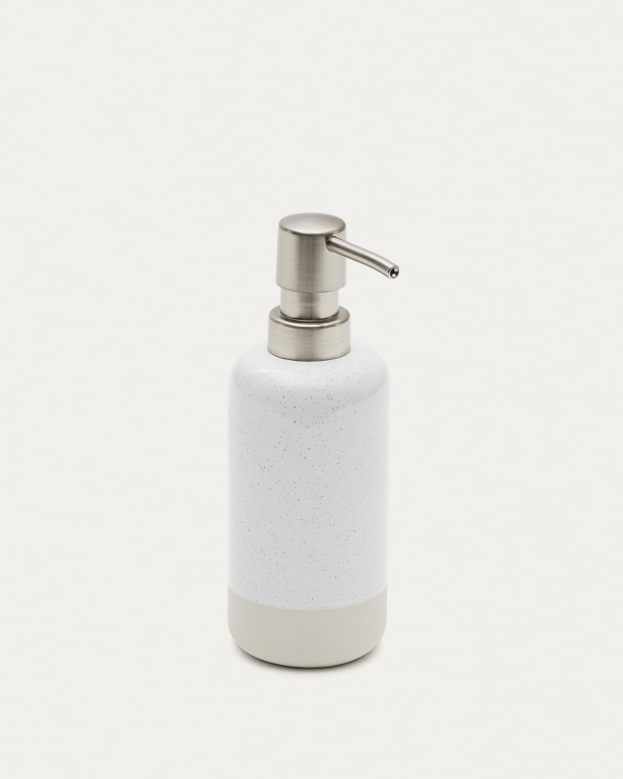 Selis Beige and White Stoneware Soap Dispenser