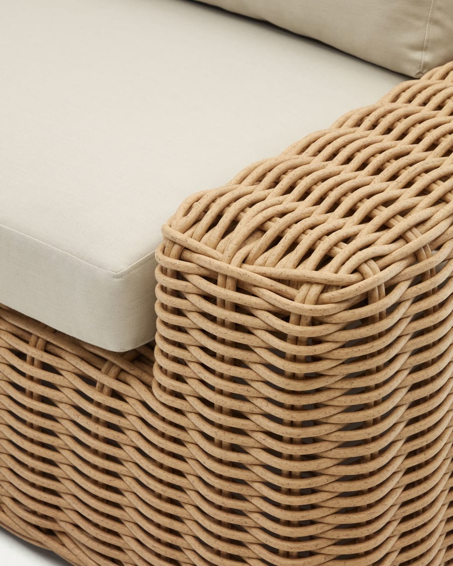 Portlligat 3 seater faux rattan outdoor sofa in a natural finish
