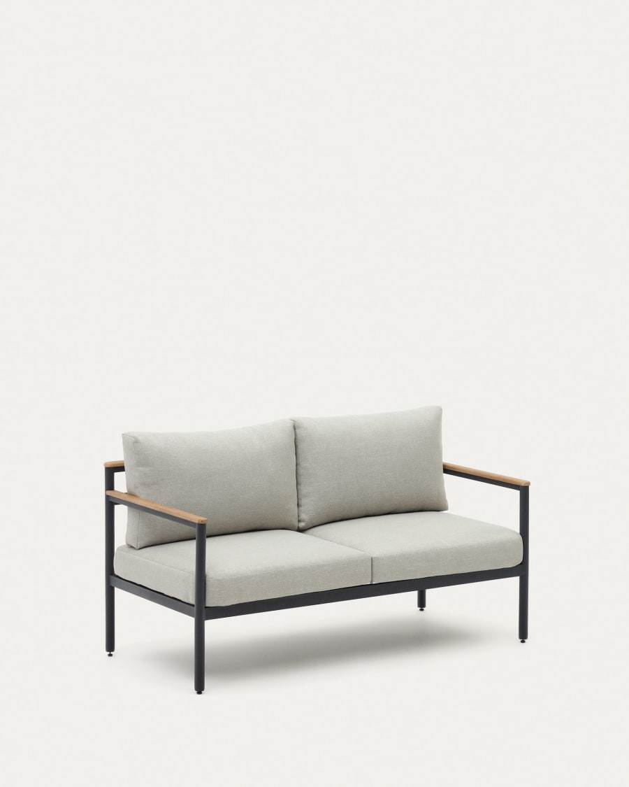 Aiguafreda set, 2 seater sofa, 2 chairs & coffee table made from grey aluminium & acacia