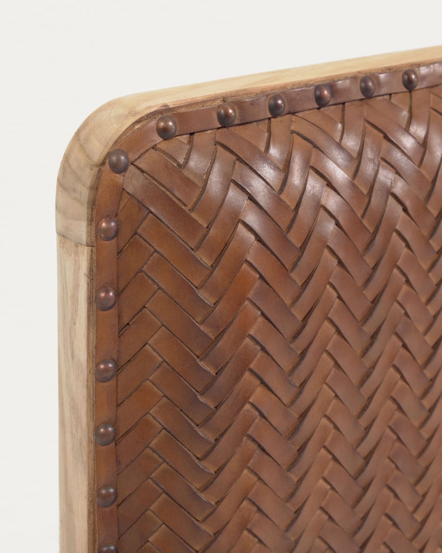 Natesa solid teak wood and leather headboard, for 160 cm beds