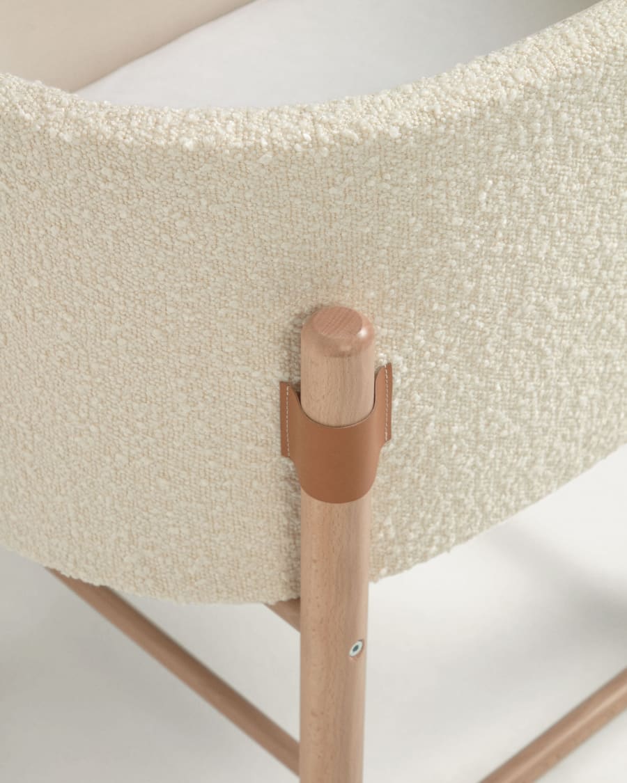 Adara white bouclé moses basket with solid beech legs 69 x 46 cm