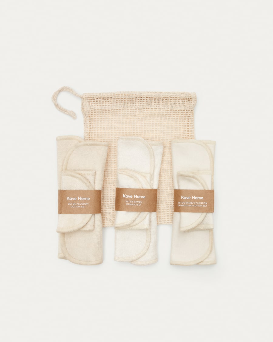Set Bela de lingettes et disques démaquillants en coton et bambou