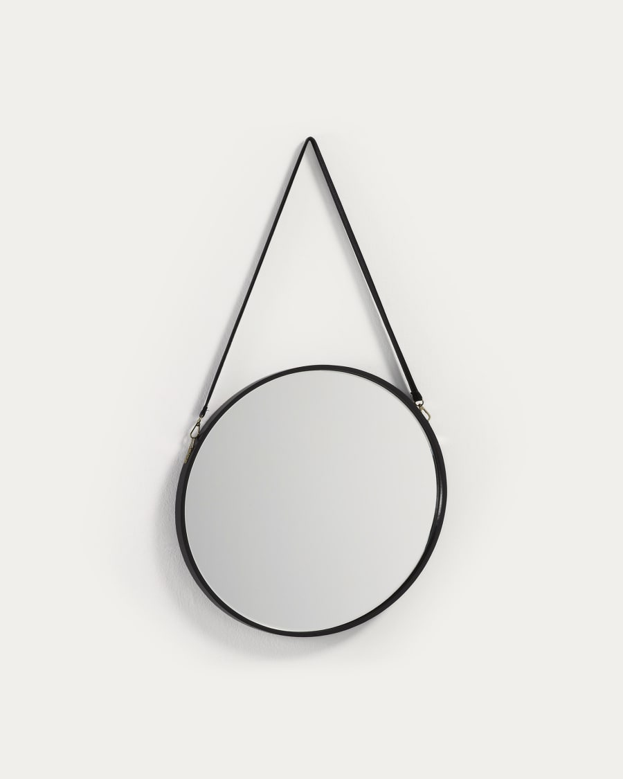 Raintree MDF and faux leather mirror in black, Ø 50 cm