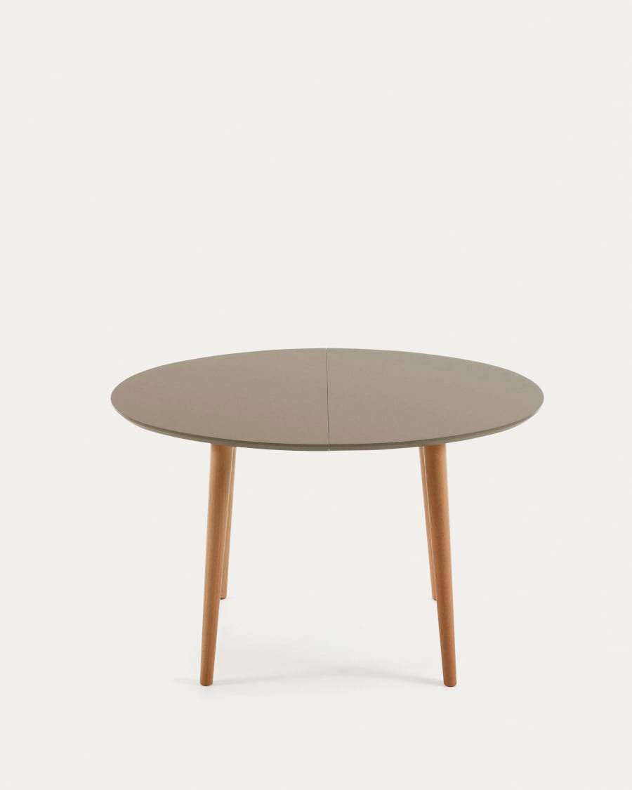 Oqui oval extendable MDF table with brown lacquer and solid beech legs 120 (200) x 90 cm