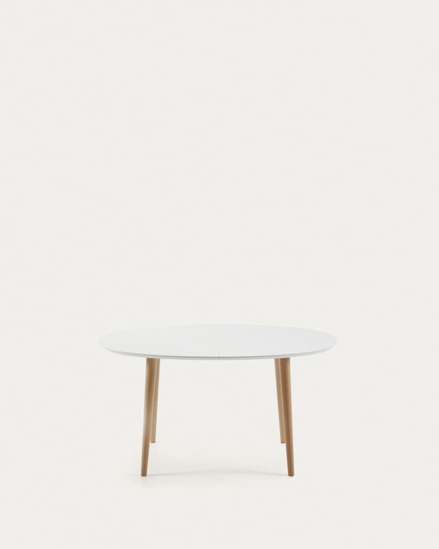 Oqui oval extendable MDF table with white lacquer and solid beech legs 140(220)x90 cm