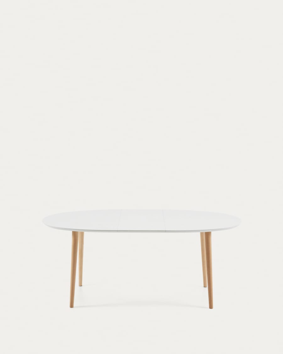 Oqui oval extendable MDF table with white lacquer and solid beech legs 140(220)x90 cm