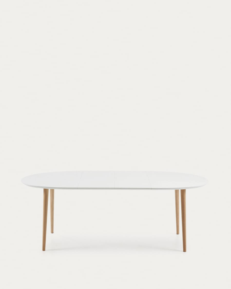 Oqui oval extendable MDF table with white lacquer and solid beech legs 140(220)x90 cm