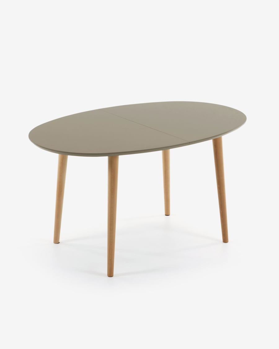 Oqui oval extendable MDF table with brown lacquer and solid beech legs 140 (220) x 90 cm