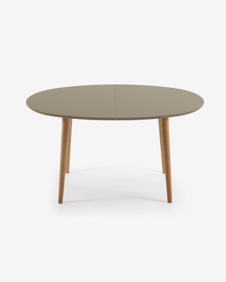 Oqui oval extendable MDF table with brown lacquer and solid beech legs 140 (220) x 90 cm