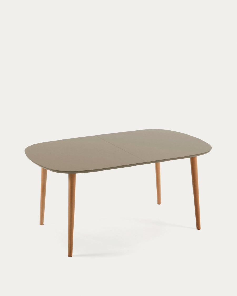 Oqui oval extendable MDF table with brown lacquer and solid beech legs 160 (260) x 100 cm