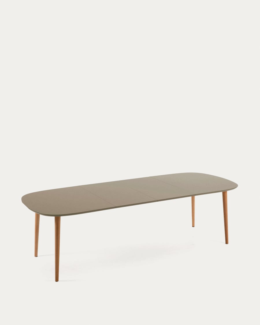 Oqui oval extendable MDF table with brown lacquer and solid beech legs 160 (260) x 100 cm