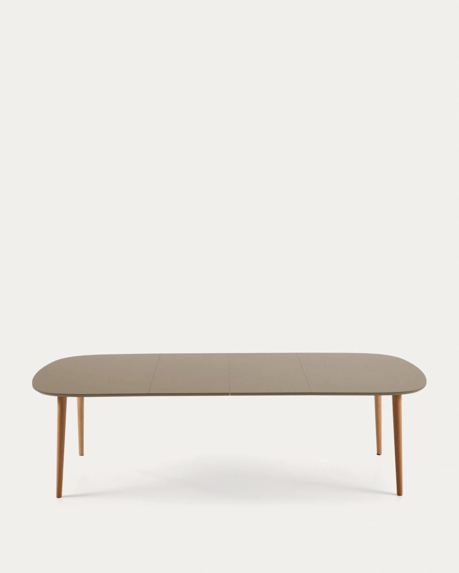 Oqui oval extendable MDF table with brown lacquer and solid beech legs 160 (260) x 100 cm