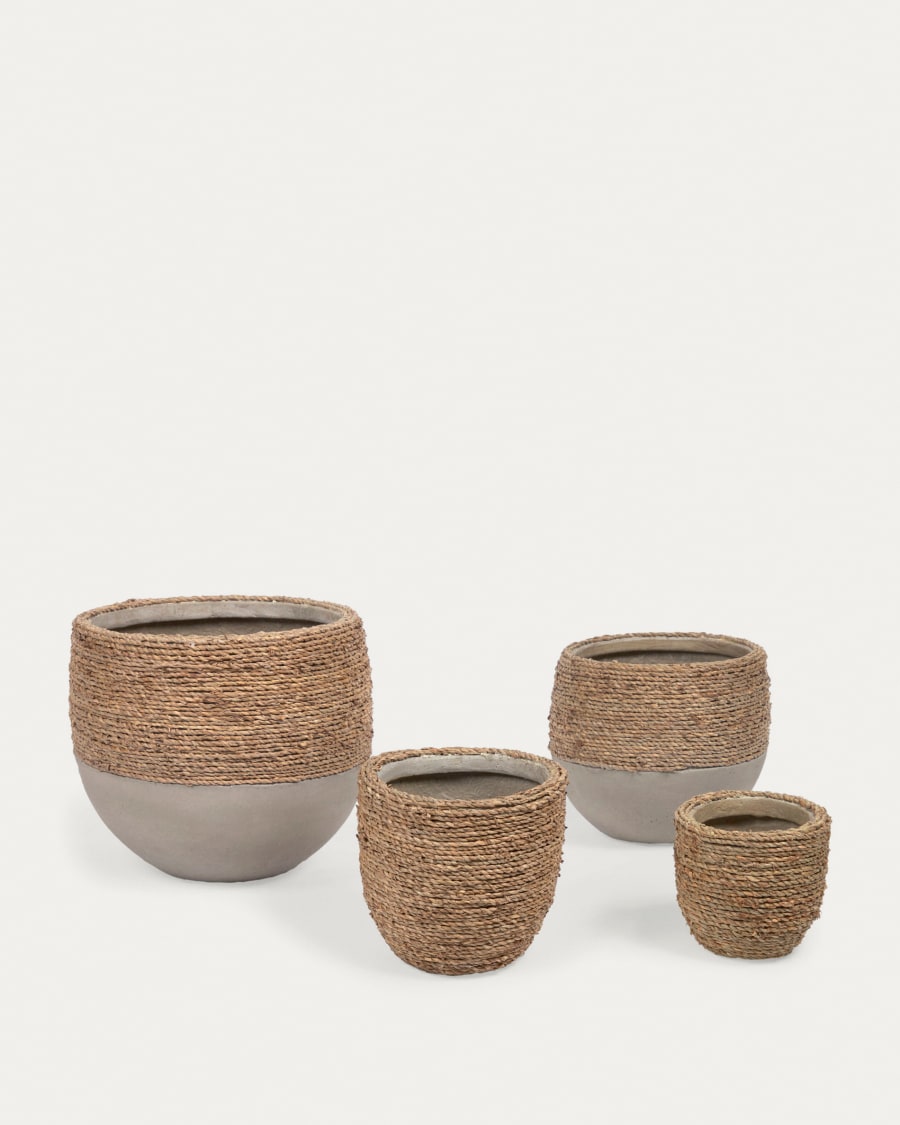 Tamim set of 2 cement pots with natural and white finish Ø 26 cm / Ø 33 cm