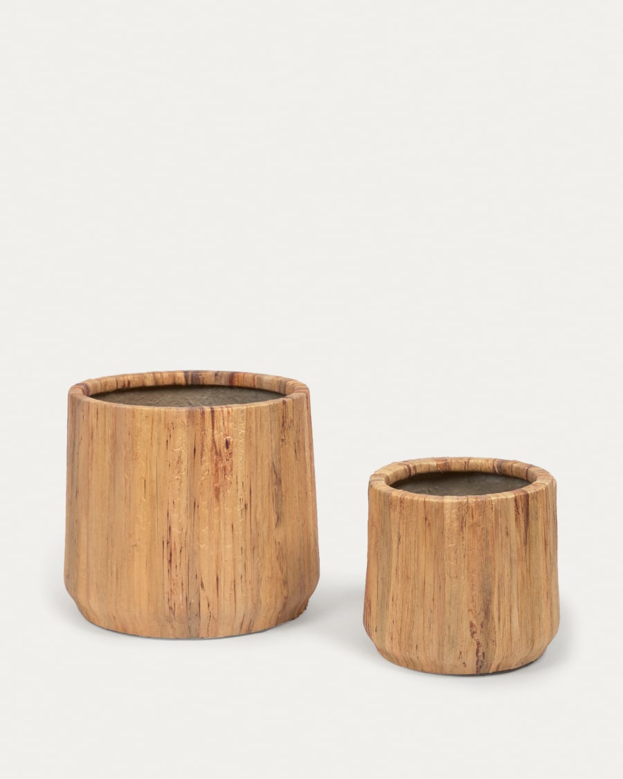 Tirsa set of 2 pots of water hyacinth and cement with natural finish Ø 25 cm / Ø 35 cm