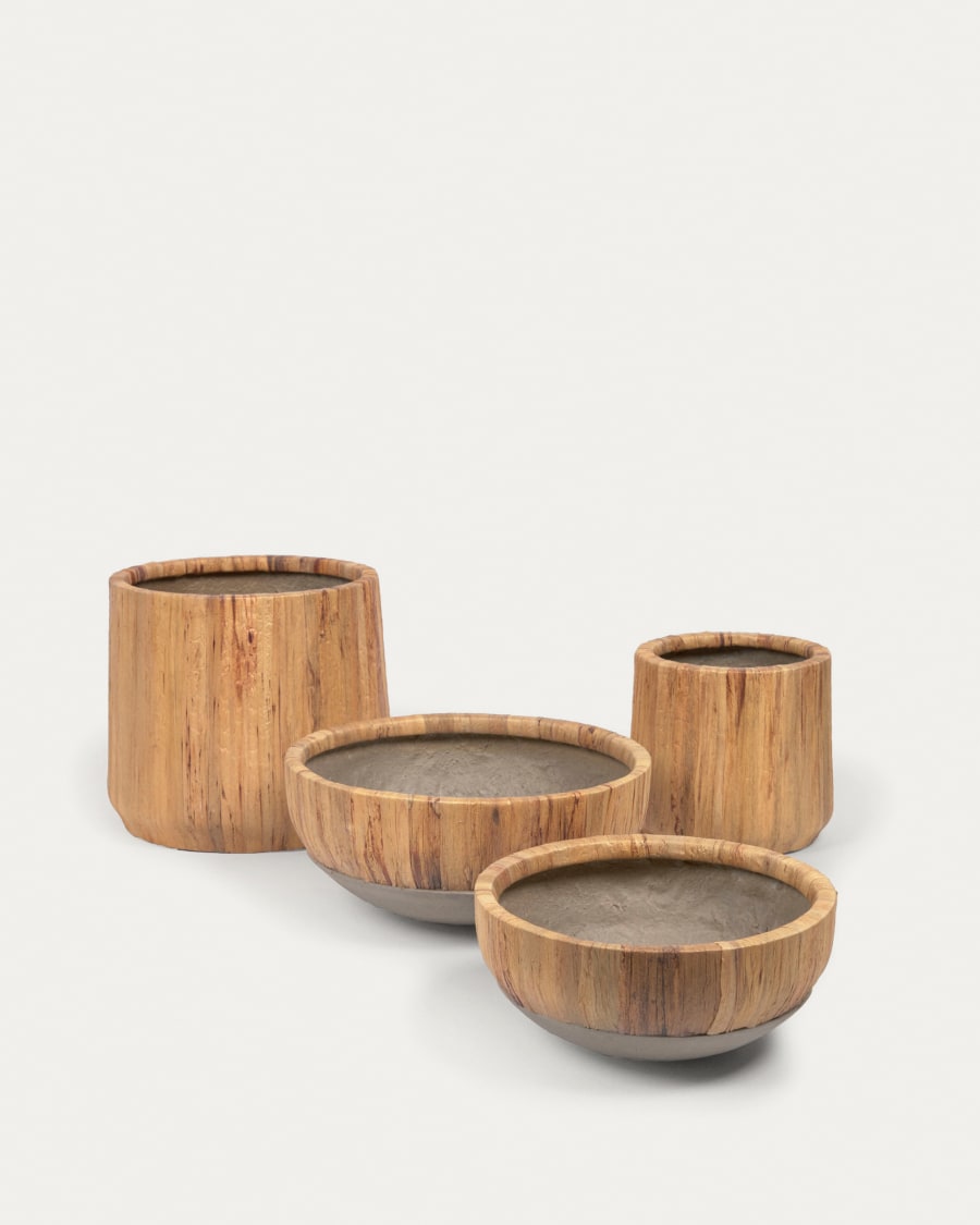 Tirsa set of 2 pots of water hyacinth and cement with natural finish Ø 25 cm / Ø 35 cm
