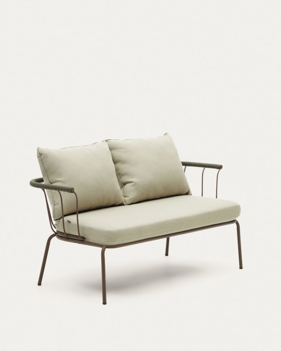 Salguer sofa in green cord and steel with a brown painted finish, 134 cm