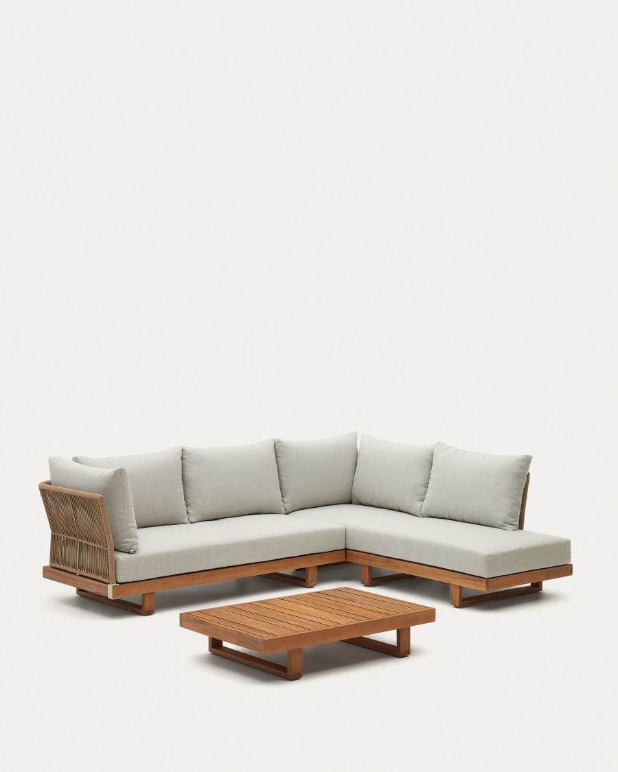 Raco 5 seater corner sofa and coffee table, made from solid acacia wood