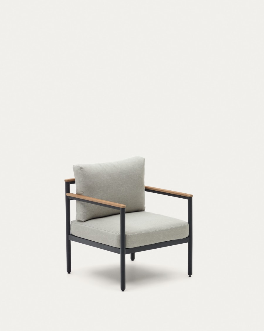 Aiguafreda set, 2 seater sofa, 2 chairs & coffee table made from grey aluminium & acacia
