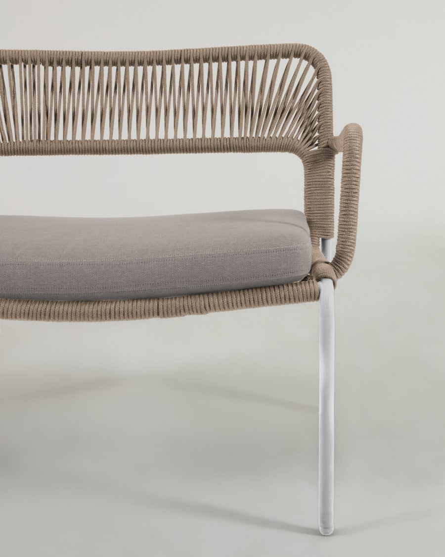 Cailin armchair in beige cord with galvanised steel legs painted white