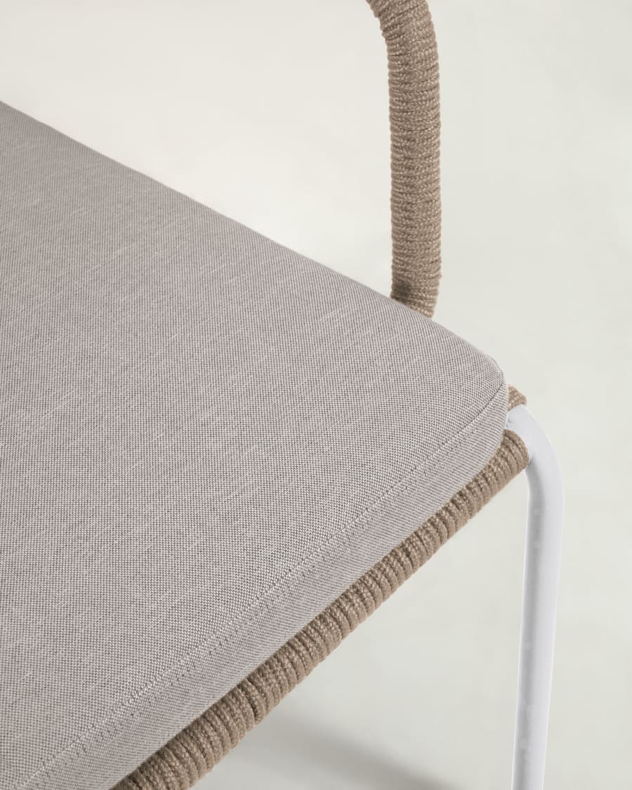Cailin armchair in beige cord with galvanised steel legs painted white