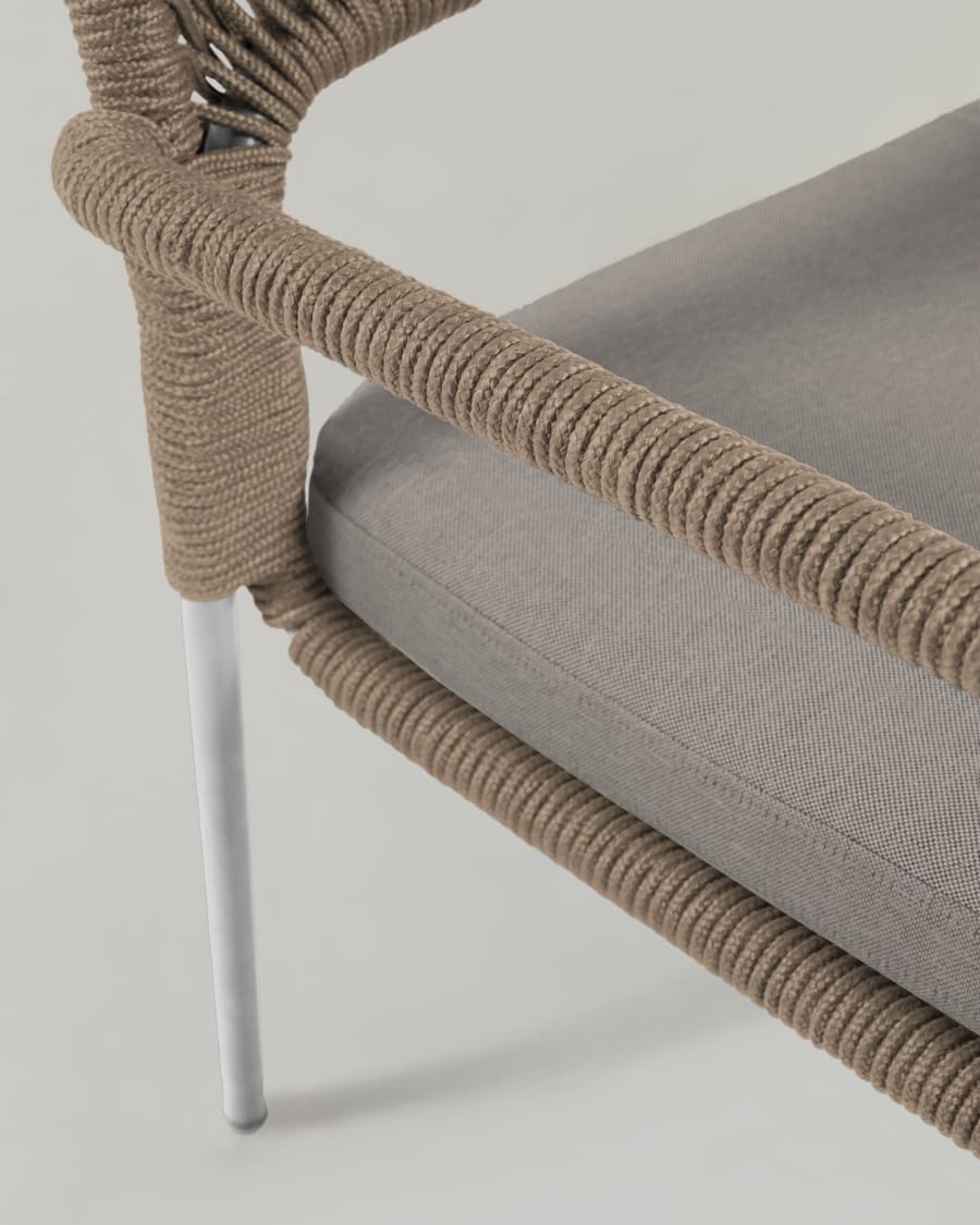 Cailin armchair in beige cord with galvanised steel legs painted white