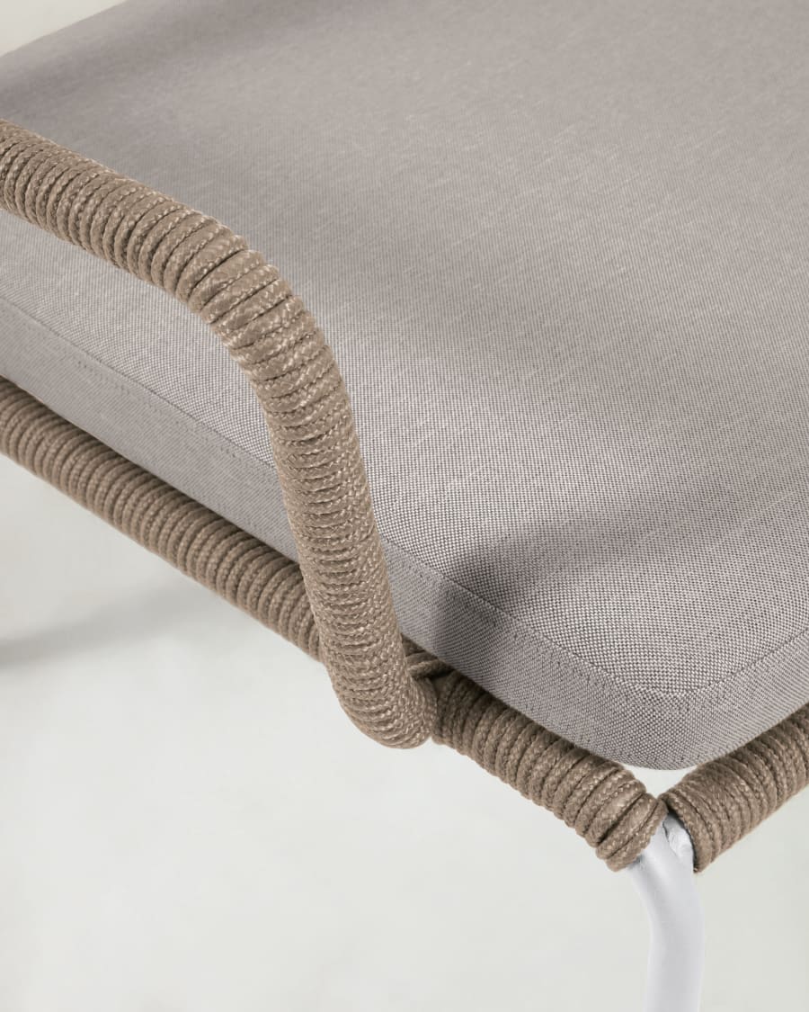 Cailin armchair in beige cord with galvanised steel legs painted white