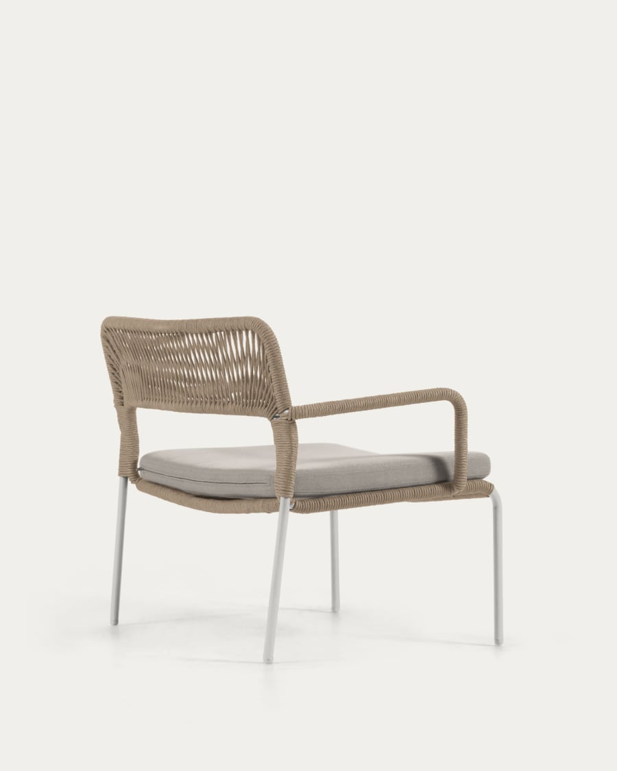 Cailin armchair in beige cord with galvanised steel legs painted white