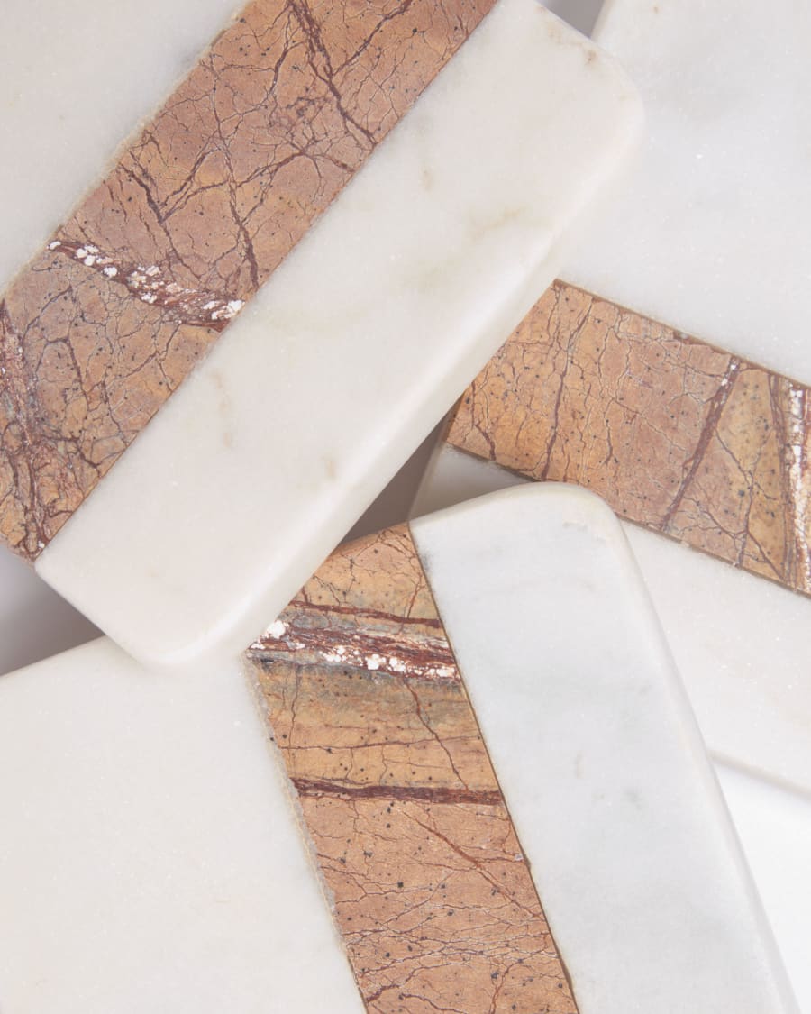 Saskia set of 4 coasters in brown and white marble