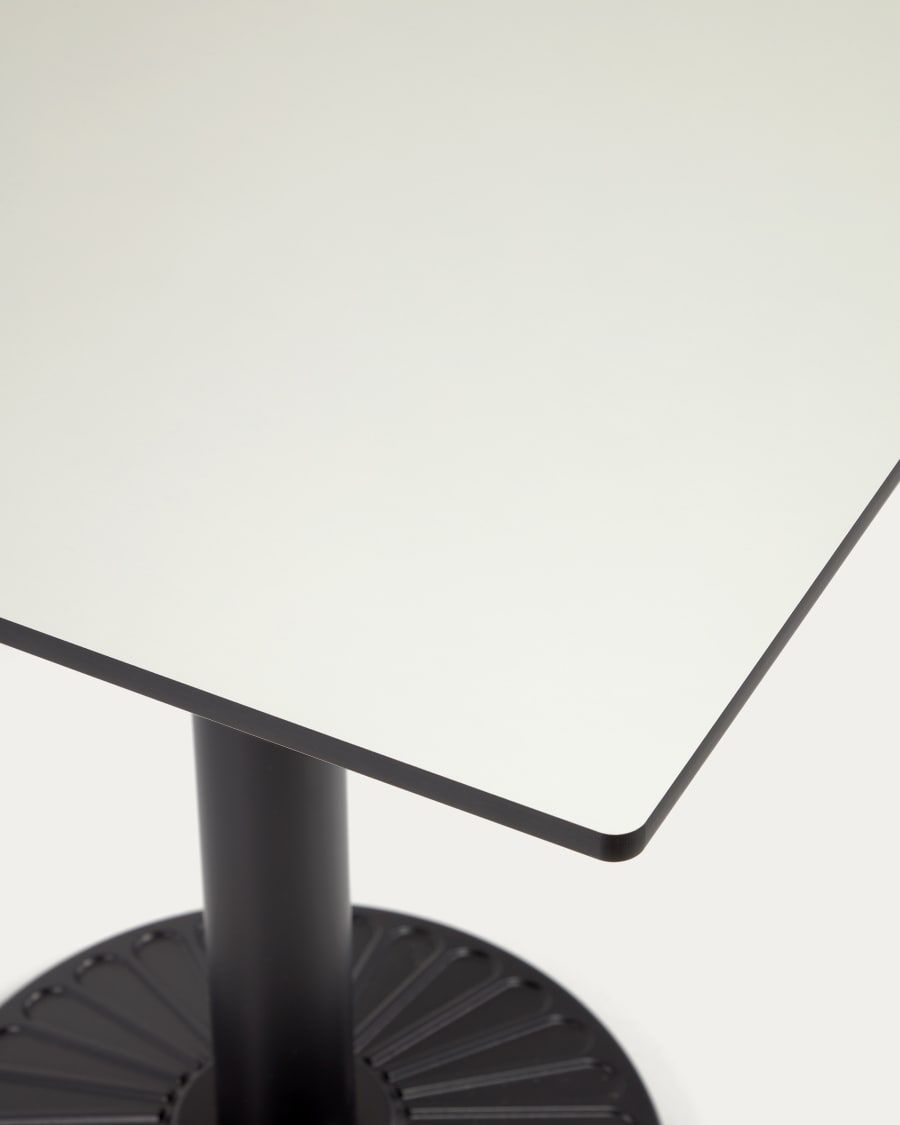 Tiaret outdoor table in white with metal legs and a black painted finish, 68 x 68 cm