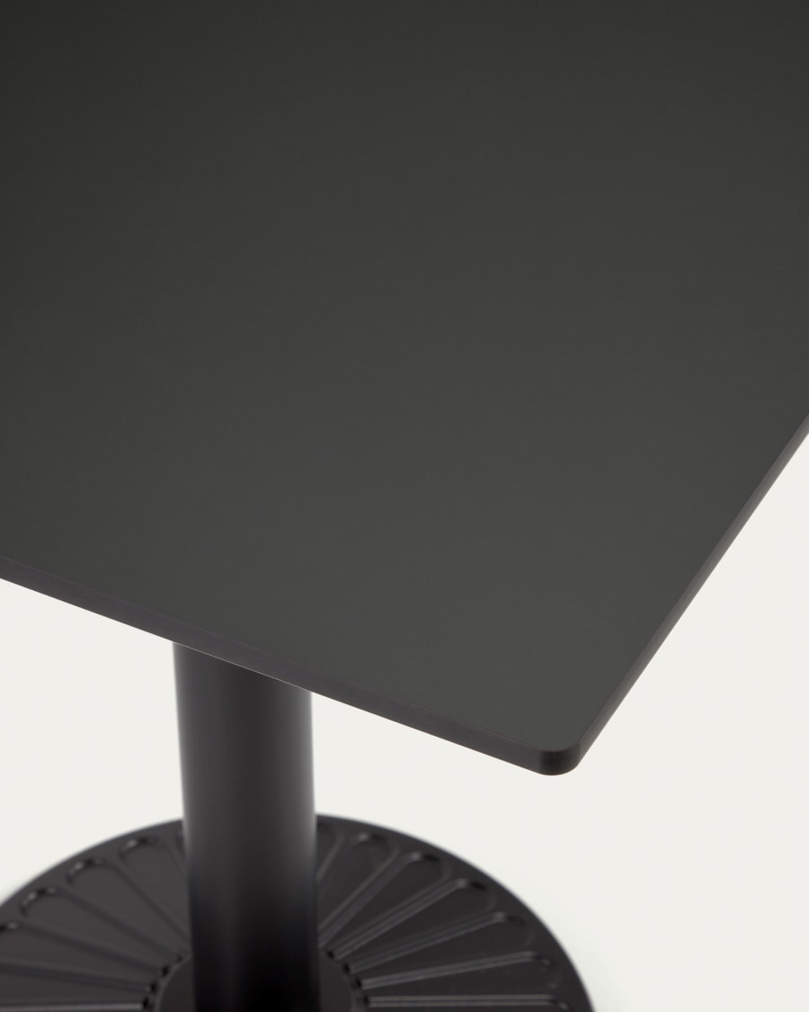 Tiaret outdoor table in black with metal legs, and a black painted finish, 68 x 68 cm