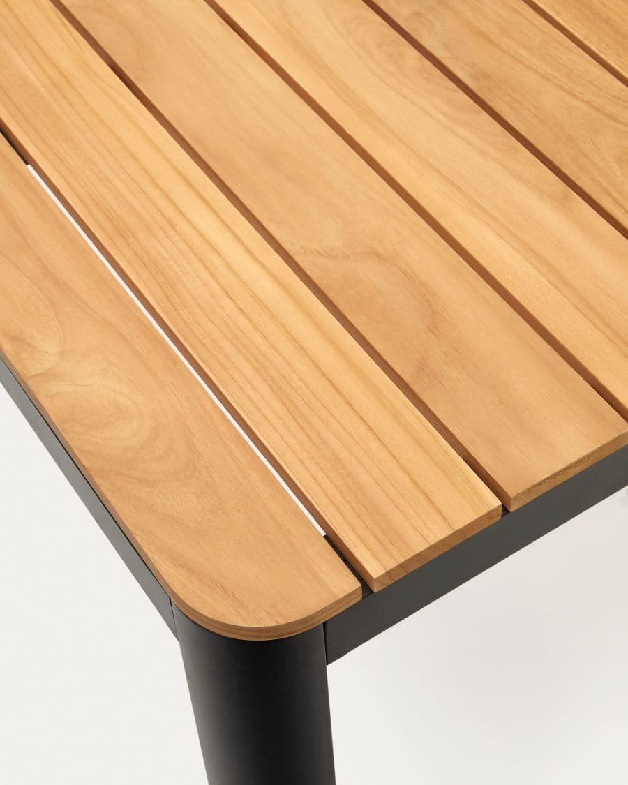 Bona aluminium and solid teak table, 100% outdoor suitable with black finish, 160 x 90 cm