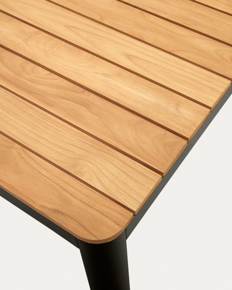 Bona aluminium and solid teak table, 100% outdoor suitable with black finish, 200 x 100 cm