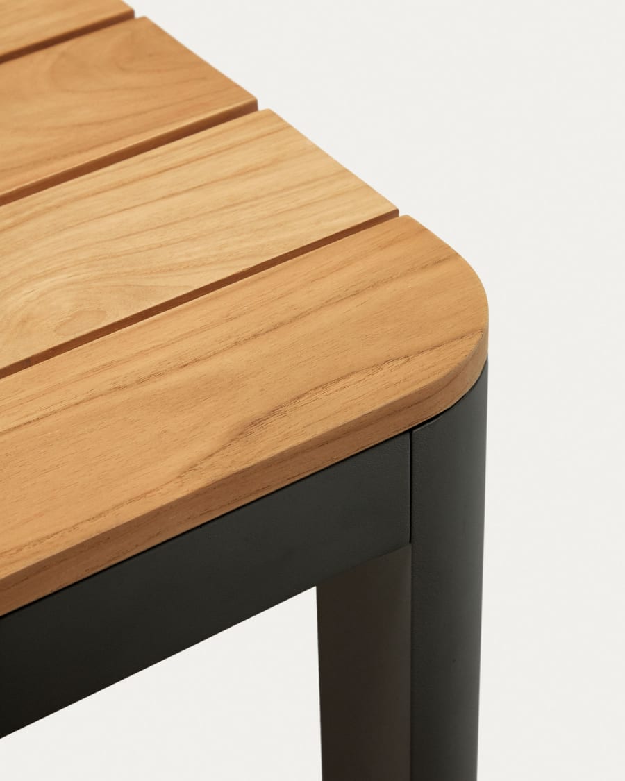 Bona aluminium and solid teak table, 100% outdoor suitable with black finish, 200 x 100 cm