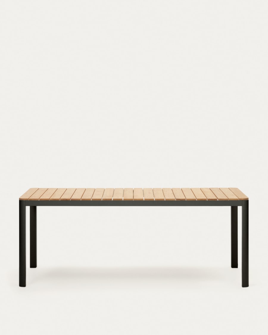 Bona aluminium and solid teak table, 100% outdoor suitable with black finish, 200 x 100 cm