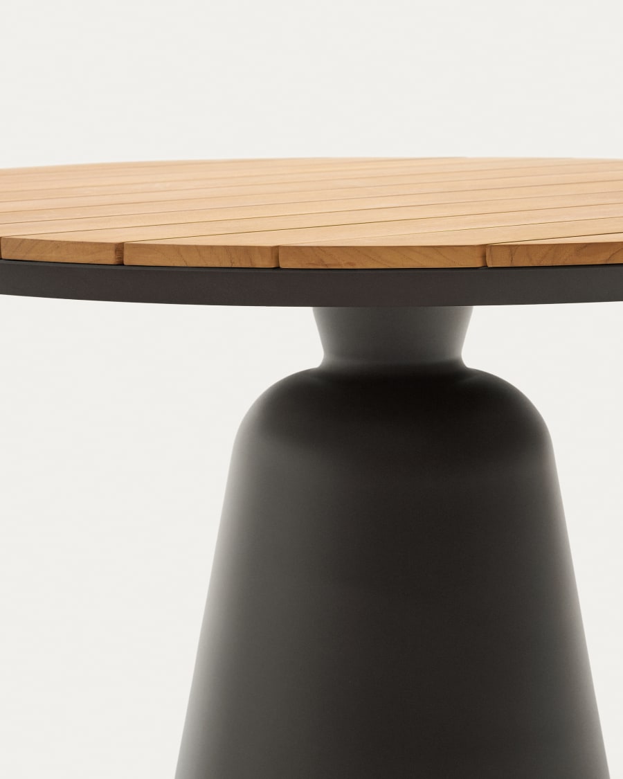 Tudons round outdoor table in aluminium in a grey and teak finish, Ø120 cm FSC 100%