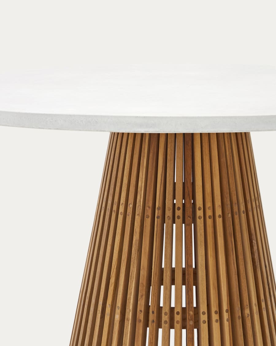 Alcaufar round outdoor table made of solid teak wood and white cement Ø 120 cm