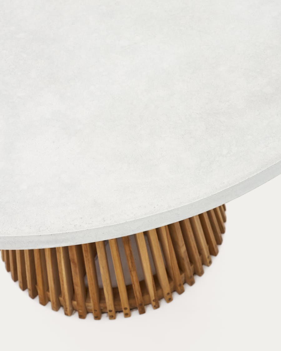 Alcaufar round outdoor table made of solid teak wood and white cement Ø 120 cm