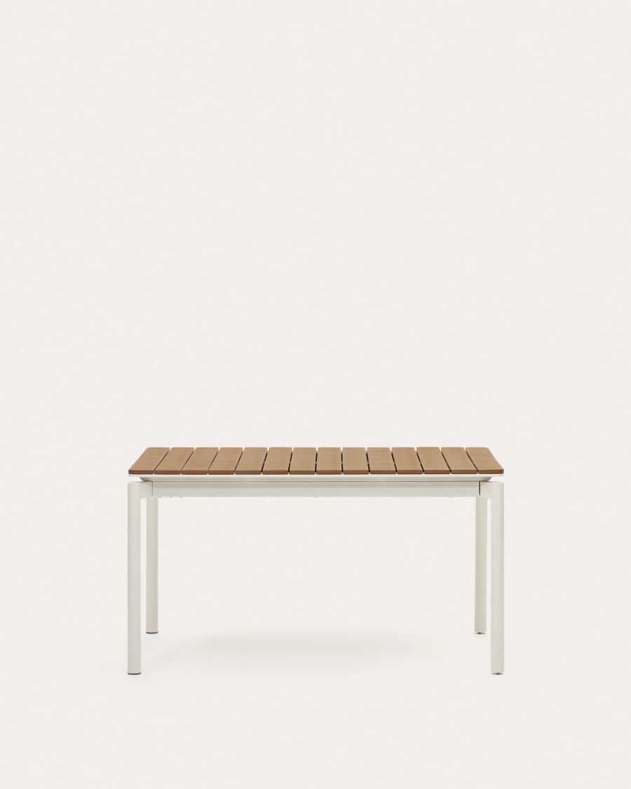 Canyelles extendable outdoor table, plastic lumber and matte white aluminium, 140 (200) x 90 cm