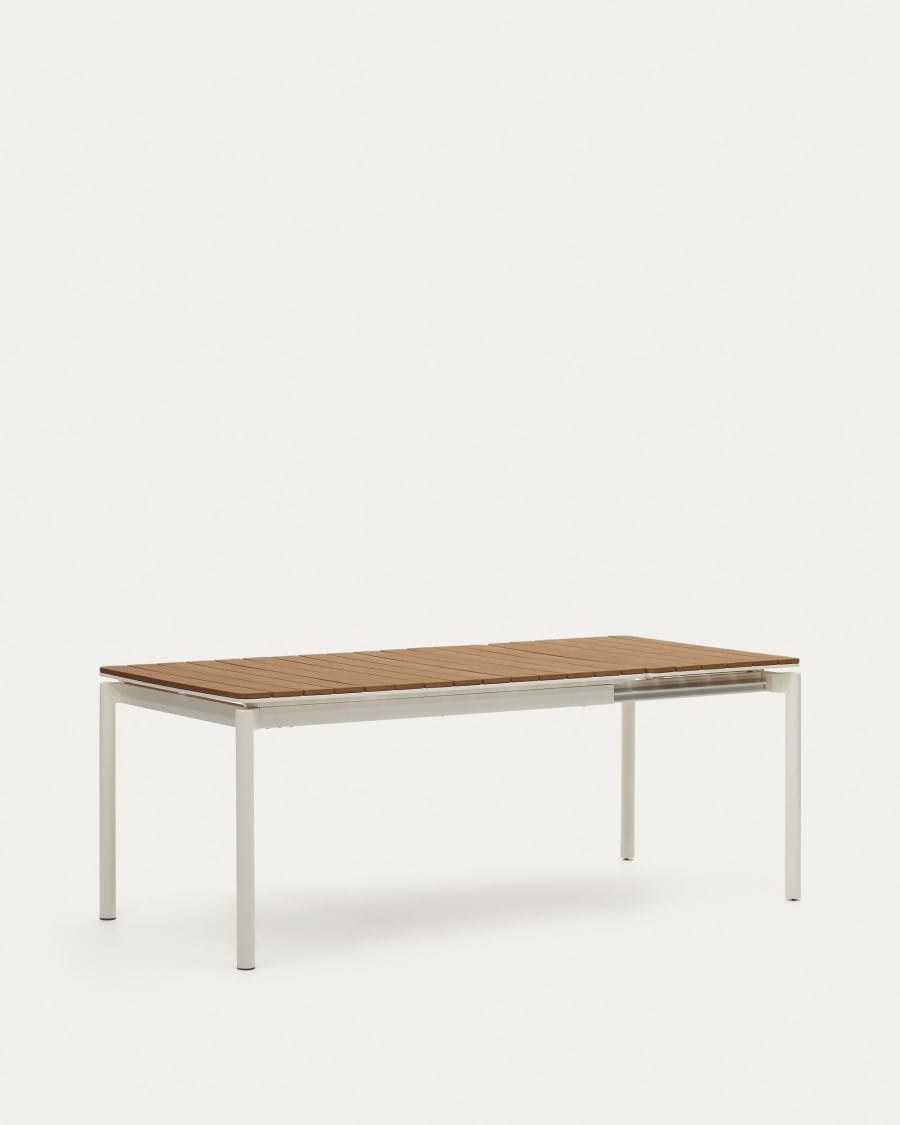 Canyelles extendable outdoor table, plastic lumber and matte white aluminium, 140 (200) x 90 cm