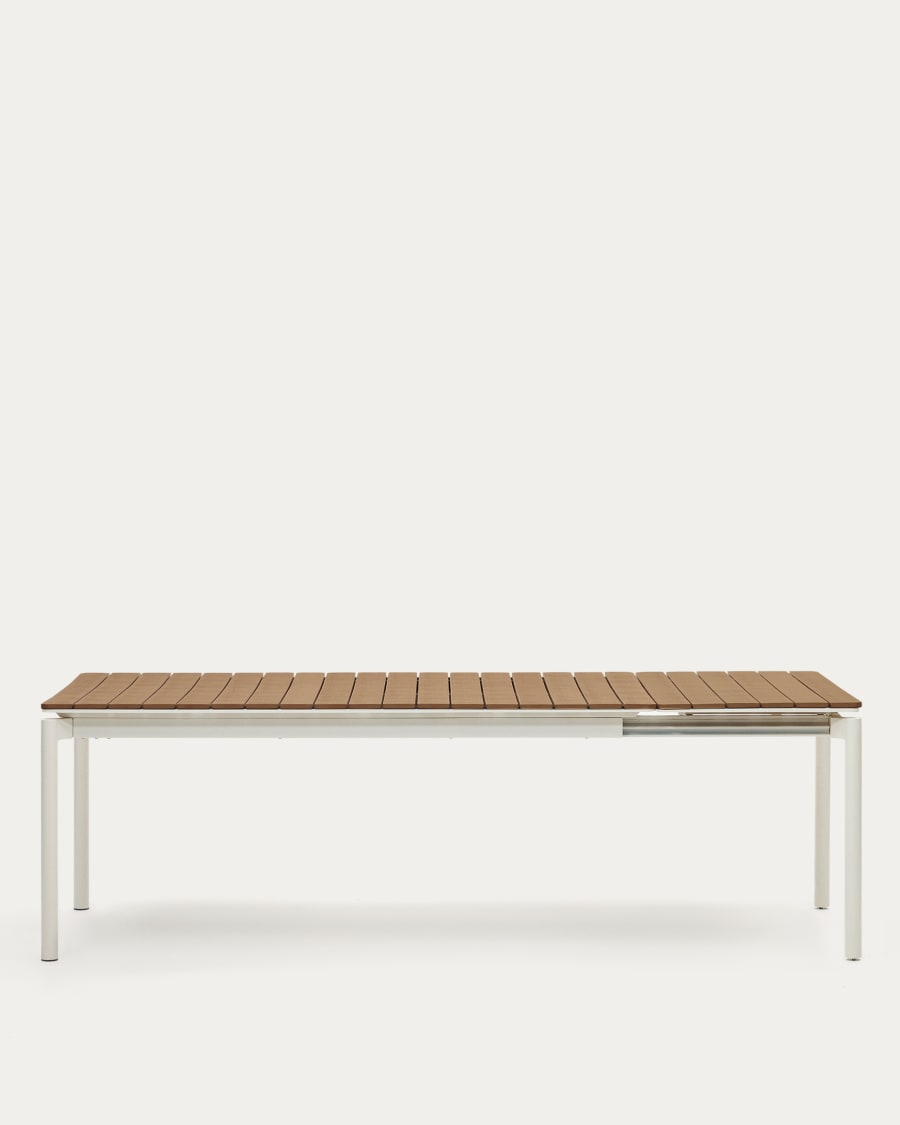 Canyelles extendable outdoor table, plastic lumber and matte white aluminium, 180 (240) x 100 cm