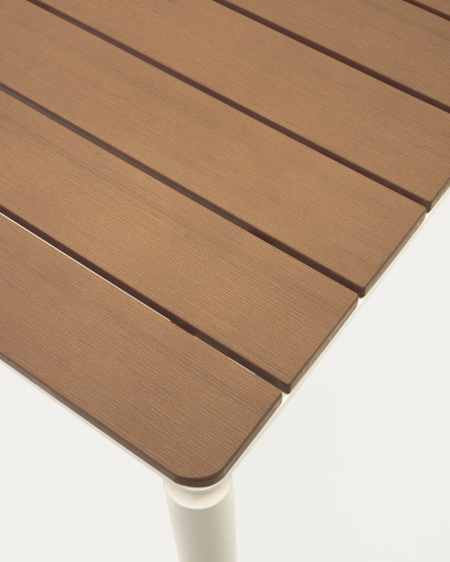 Canyelles extendable outdoor table, plastic lumber and matte white aluminium, 180 (240) x 100 cm