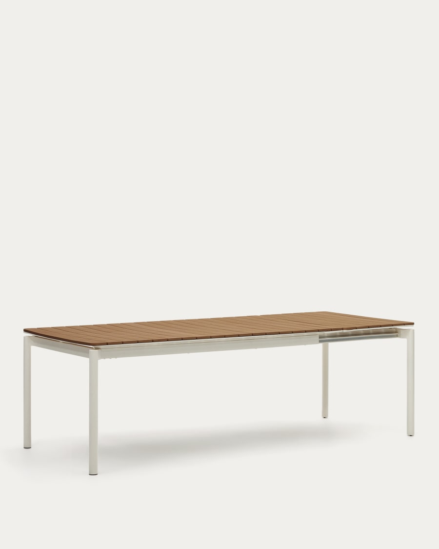 Canyelles extendable outdoor table, plastic lumber and matte white aluminium, 180 (240) x 100 cm