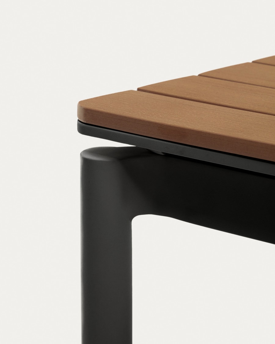 Canyelles extendable outdoor table, plastic lumber & matte black aluminium, 140 (200) x 90 cm