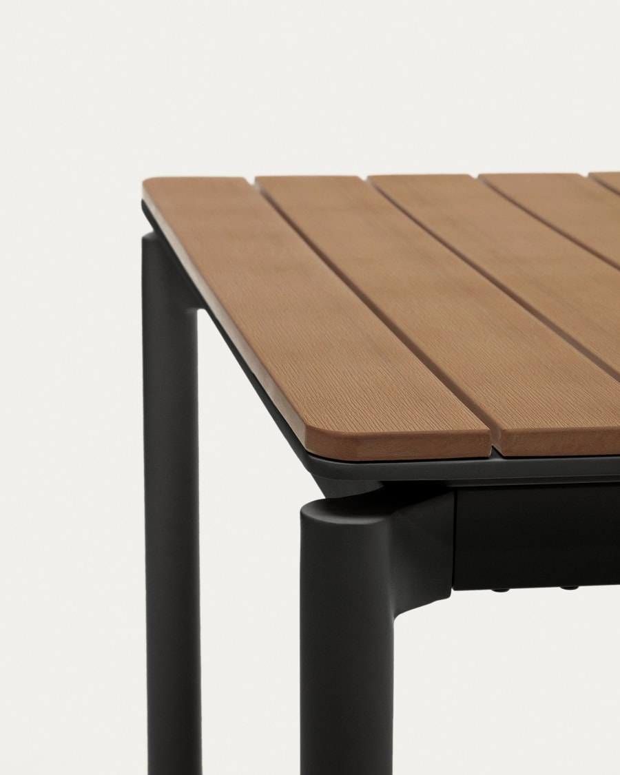 Canyelles extendable outdoor table, plastic lumber & matte black aluminium, 140 (200) x 90 cm