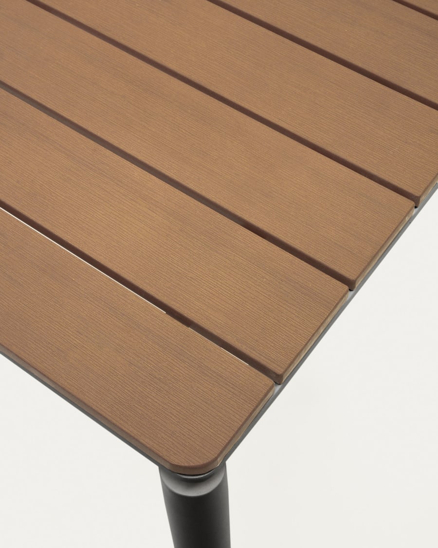 Canyelles extendable outdoor table, plastic lumber & matte black aluminium, 140 (200) x 90 cm