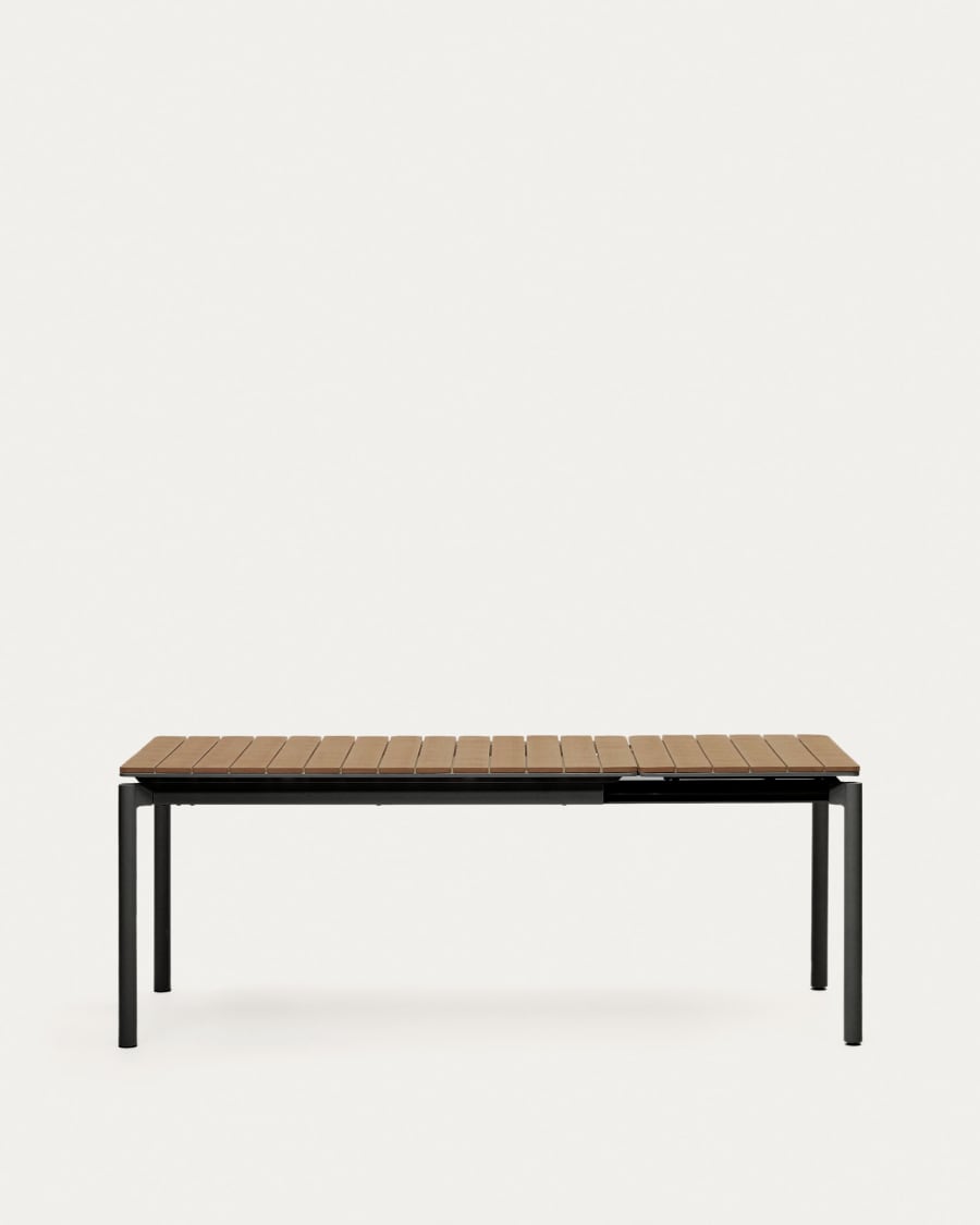 Canyelles extendable outdoor table, plastic lumber & matte black aluminium, 140 (200) x 90 cm