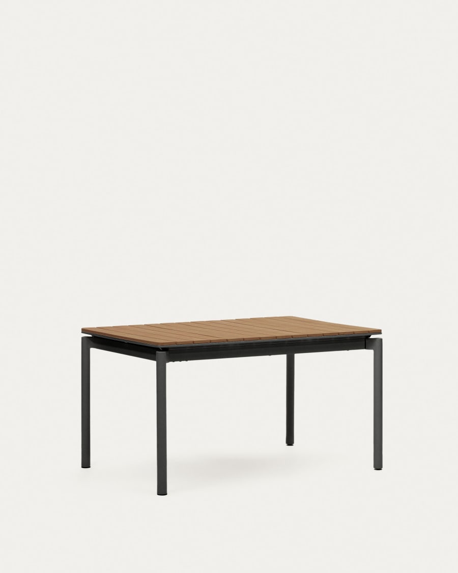 Canyelles extendable outdoor table, plastic lumber & matte black aluminium, 140 (200) x 90 cm