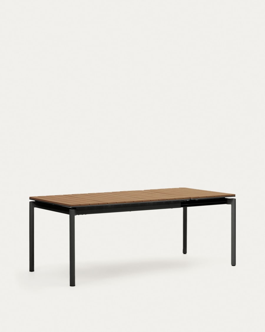 Canyelles extendable outdoor table, plastic lumber & matte black aluminium, 140 (200) x 90 cm