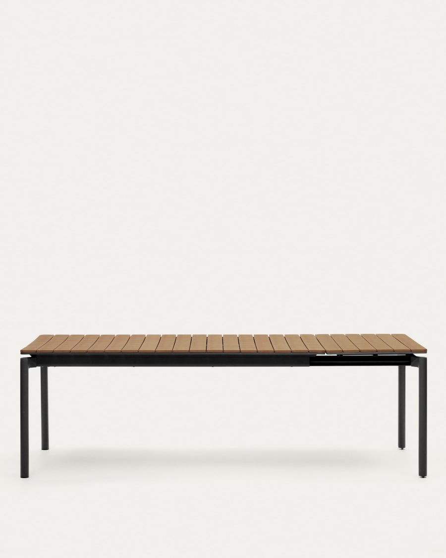 Canyelles extendable outdoor table, plastic lumber & matte black aluminium, 180(240) x 100 cm