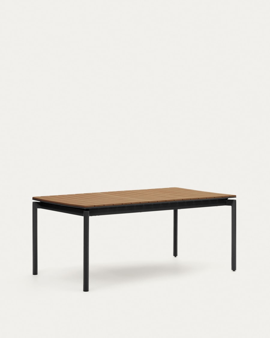 Canyelles extendable outdoor table, plastic lumber & matte black aluminium, 180(240) x 100 cm